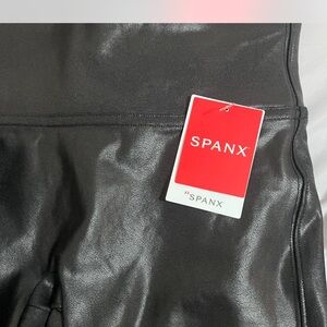SPANX Black Faux Leather-Style High Waist Leggings with Red Tag